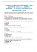 FLORIDA CLAIMS ADJUSTER EXAM &vert; 200 &plus; QUESTIONS WITH 100&percnt; CORRECT ANSWERS &vert; 2023&sol;2024 LATEST EDITION GUARANTEED PASS