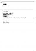AQA GCSE GEOGRAPHY Paper 2 JUNE 2023 MARK SCHEME: Challenges in the Human Environment