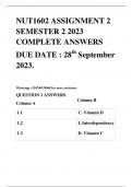 NUT1602 ASSIGNMENT 2 SEMESTER 2 2023 COMPLETE ANSWERS DUE DATE : 28th September 2023.