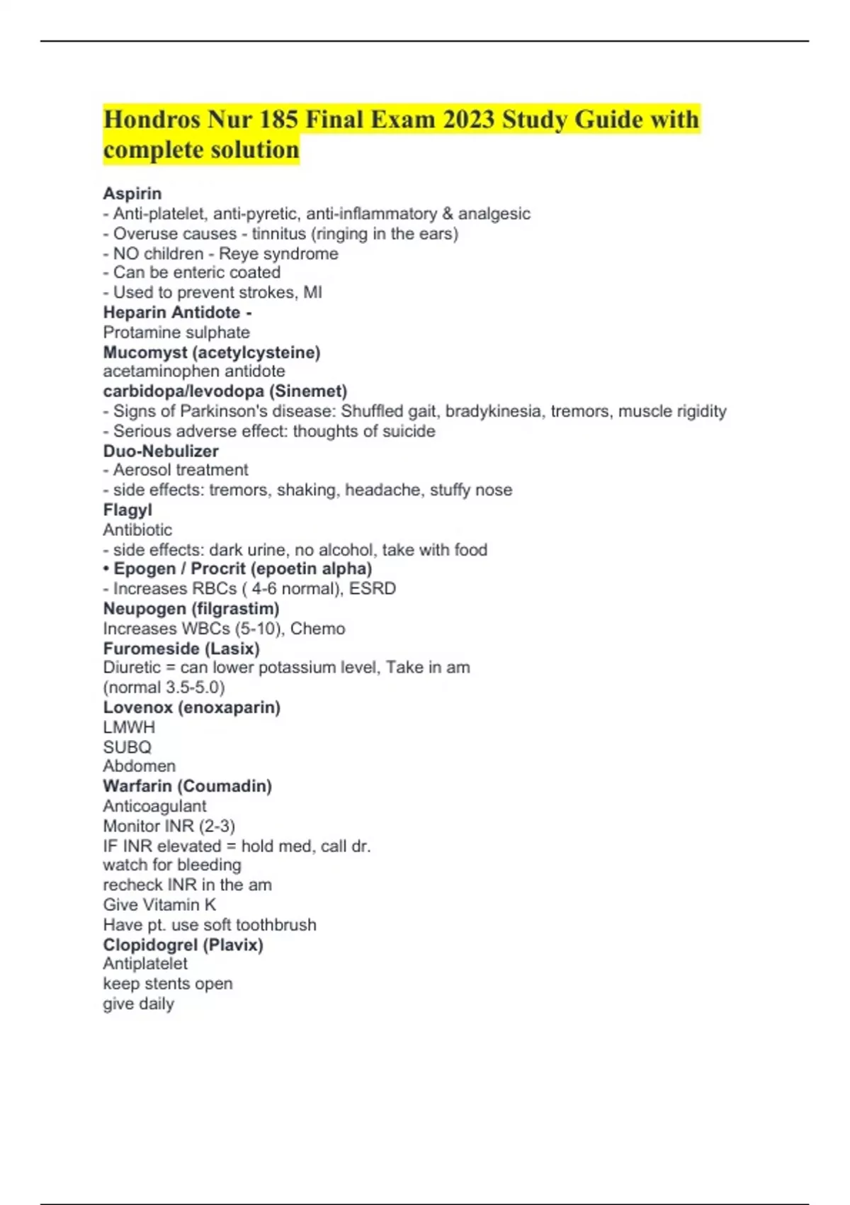 Hondros Nur 185 Final Exam 2023 Study Guide with complete solution ...