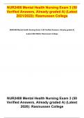 NUR2488 Mental Health Nursing Exam 3 (50 Verified Answers, Already graded A) (Latest 2021/2022): Rasmussen College