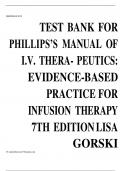Test Bank for Phillips’s Manual of I.V. Therapeutics; Evidence-Based Practice for Infusion Therapy 7th Edition Lisa Gorski | Complete Guide A+