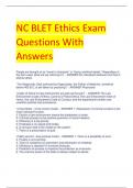 NC BLET Ethics Exam  Questions With  Answers