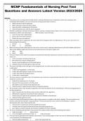 MCNP Fundamentals of Nursing Post Test Questions and Answers Latest Version 2023&sol;2024