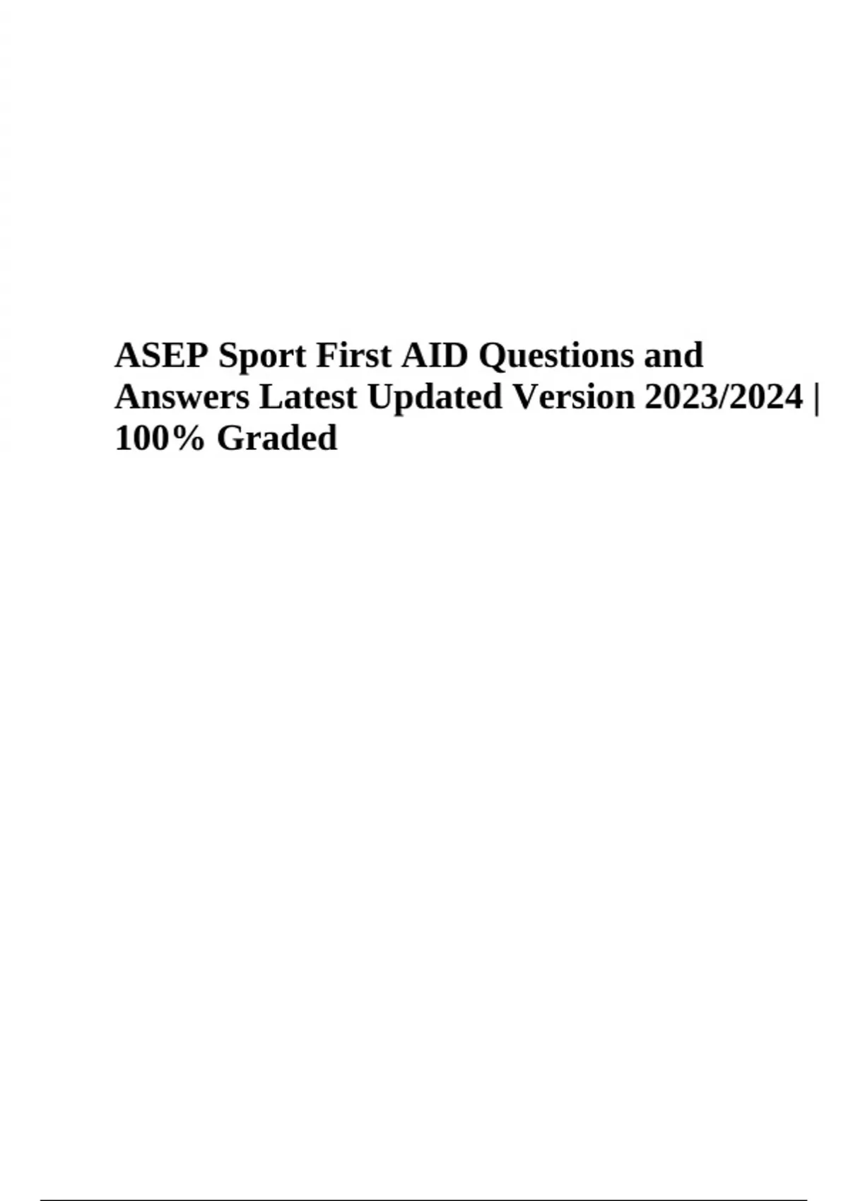 ASEP Sports First Aid Exam Practice Questions and Answers Latest