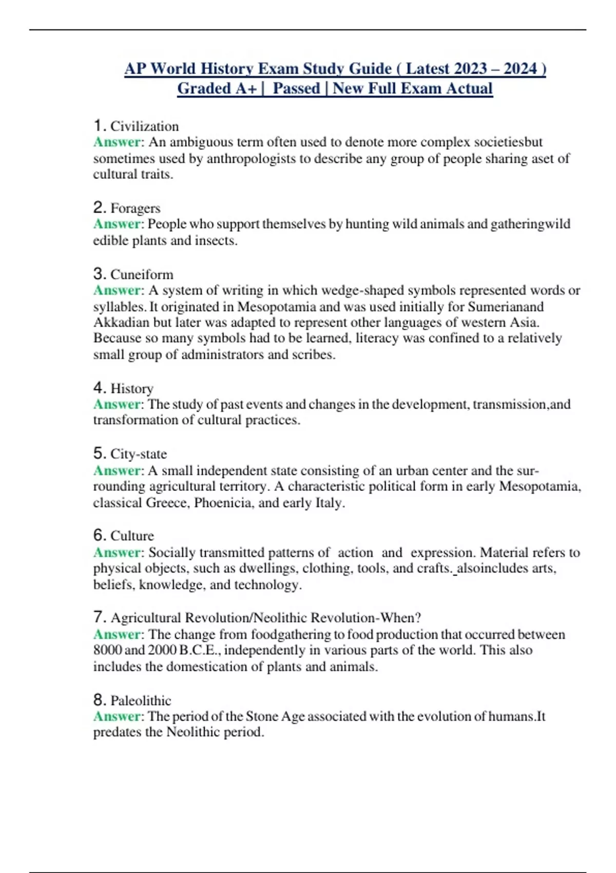 AP World History Exam Study Guide ( Latest 2023 – 2024 ) Graded A+