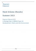 Pearson Edexcel GCE In Biology Spec A (8BN0) Paper 02 Development, Plants and the Environment summer 2023 marking scheme