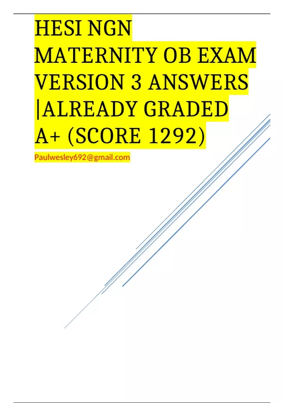 HESI NGN MATERNITY OB EXAM VERSION 3 ANSWERS |ALREADY GRADED A+ (SCORE ...