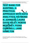 TEST BANK FOR AUDITING,, A PRACTICAL APPROACH WITH DATA ANALYTICS, RAYMOND N. JOHNSON, LAURA DAVIS WILEY, ROBYN MORONEY, FIONA CAMPBELL, JANE HAMILTON