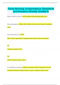 Texas Nursing Jurisprudence Questions  and Answers Already Graded A