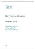 Pearson Edexcel GCE In Physics (8PH0) Paper 01: Core Physics I summer 2023 marking scheme 