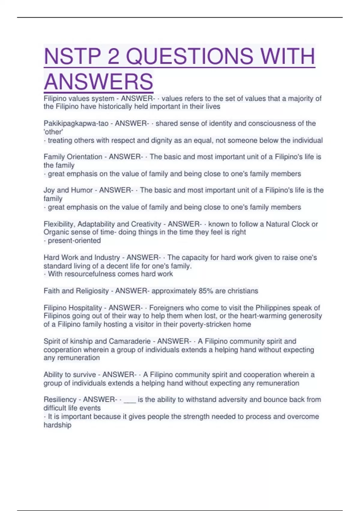 Riddles About Nstp 2 NSTP 2 QUESTIONS WITH ANSWERS - NSTP 2 - Stuvia US