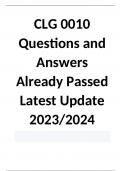 CLG 0010 Questions and Answers Already Passed Latest Update 2023/2024 
