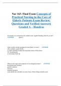 Nur 163- Final Exam Concepts of Practical Nursing in the Care of Elderly Patients Exam Review| Questions and Verified Answers| Graded A – Hondros