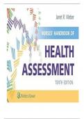 Test Bank For Health Assessment in Nursing 10th Edition by Janet R. Weber; Jane H. Kelley||Chapter 1-34||ISBN 10,1975161246|| ISBN-13, 978-1975161248||A+ guide