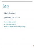 Pearson Edexcel GCE In Psychology (9PS0) Paper 02: Applications of Psychology summer 2023 marking scheme