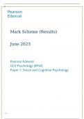 Pearson Edexcel GCE Psychology (8PS0) Paper 1: Social and Cognitive Psychology June 2023 marking scheme