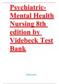 TESTBANK PSYCHIATRIC- MENTAL HEALTH NURSING 8TH EDITION BY VIDEBECK(ALL CHAPTERS COVERED)