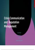 MGT 325 Topic 6 Assignment; Crisis Communication and Reputation Management
