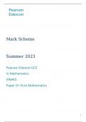Pearson Edexcel GCE In Mathematics (9MA0) Paper 01 Pure Mathematics summer june 2023 marking scheme