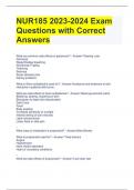 NUR185 2023-2024 Exam Questions with Correct Answers
