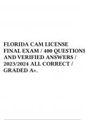 FLORIDA CAM LICENSE FINAL EXAM / 400 QUESTIONS AND VERIFIED ANSWERS / 2023/2024 ALL CORRECT / GRADED A+. 