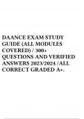 DAANCE EXAM STUDY GUIDE (ALL MODULES COVERED) / 300+ QUESTIONS AND VERIFIED ANSWERS 2023/2024 /ALL CORRECT GRADED A+. 