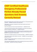 CHEP Certified Healthcare  Emergency Professional PreTest Already Passed  Questions And Answres  Correctly Revised