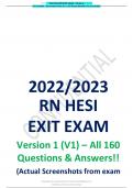 2022&sol;2023 RN HESI EXIT EXAM Version 1 &lpar;V1&rpar; &ndash; All 160 Questions & Answers&excl;&excl; &lpar;Actual Screenshots from exam taken in April 2023 A&plus;&rpar; &lpar;All Included&excl;&excl;&rpar;