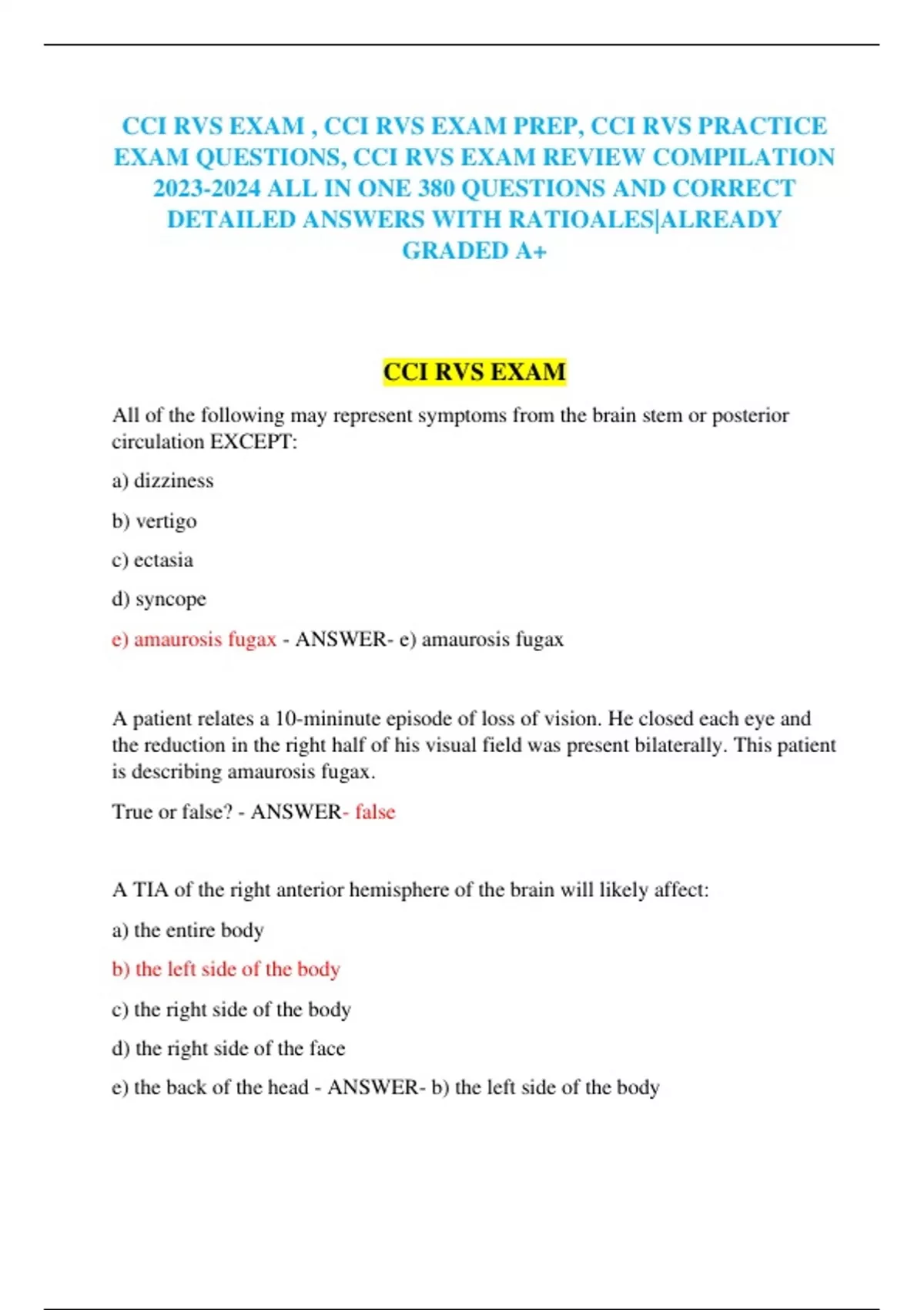 CCI RVS EXAM , CCI RVS EXAM PREP, CCI RVS PRACTICE EXAM QUESTIONS, CCI RVS EXAM REVIEW