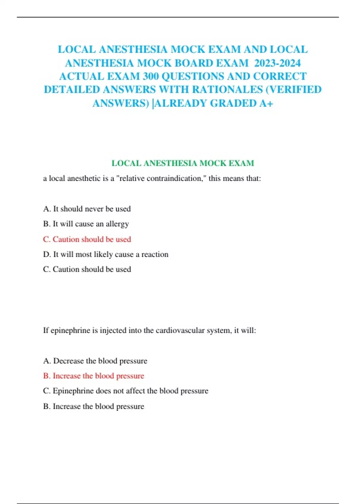 LOCAL ANESTHESIA MOCK EXAM AND LOCAL ANESTHESIA MOCK BOARD EXAM ACTUAL