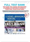 TEST BANK FOR LEADING AND MANAGING IN NURSING 8TH EDITION BY PATRICIA S. YODER-WISE; SUSAN SPORTSMAN (ALL CHAPTERS WITH COMPLETE SOLUTIONS |RATED A+ 