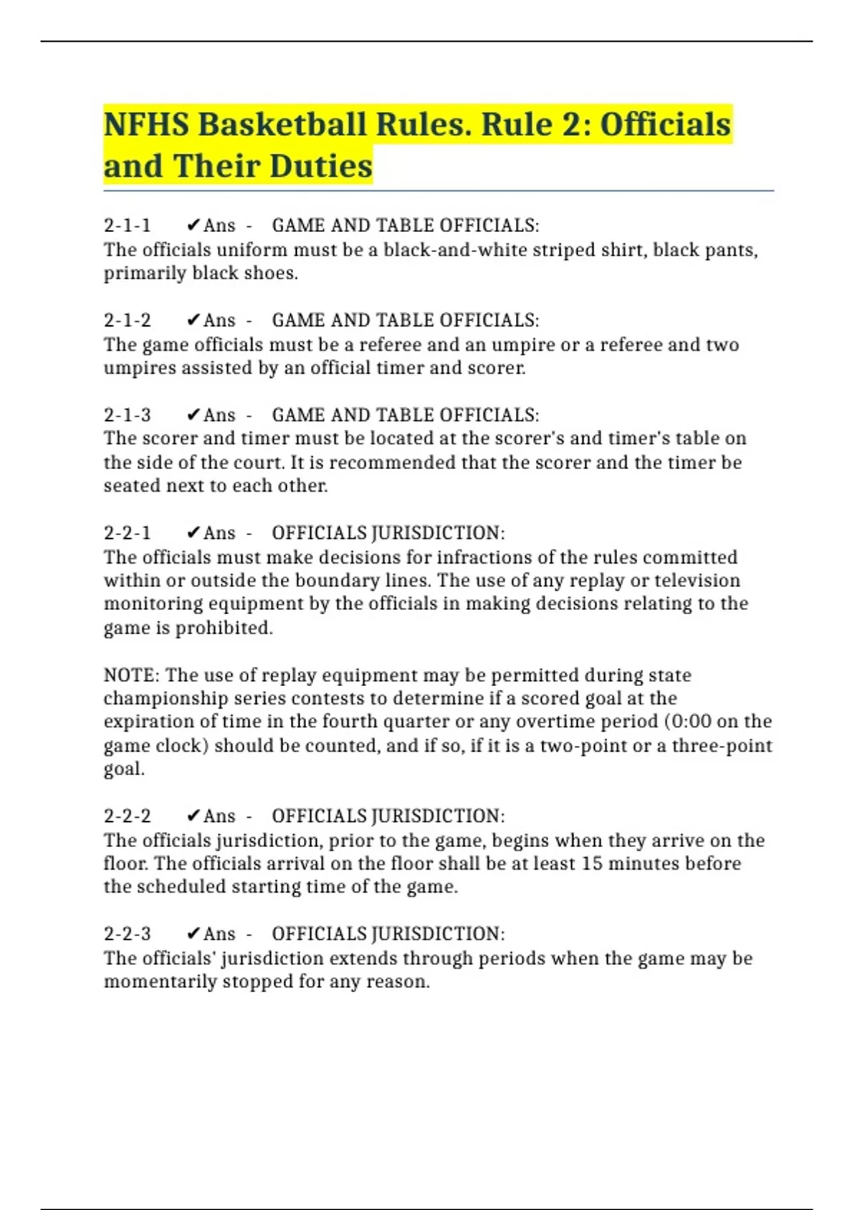 NFHS Basketball Rule 2 Officials And Their Duties NFHS, 56 OFF