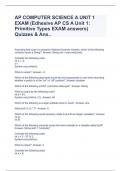 AP COMPUTER SCIENCE A UNIT 1 EXAM (Edhesive AP CS A Unit 1: Primitive Types EXAM answers) Quizzes & Ans..