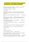 Food Manager Certification Exam Questions With Complete Answers Latest Update 2023-2024 &vert; 100&percnt; Verified