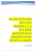 PN HESI EXIT EXAM 2023-2024 VERSION 1, 2, 3 TEST BANK QUESTION WITH ANSWERS LATEST UPDATE A+ GRADE
