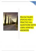 Mental Health (PSYCH) HESI - PRACTICE ALL QUESTIONS WITH 100% VERIFIED ANSWERS