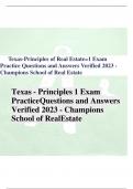 Texas-Principles of Real Estate=1 Exam  Practice Questions and Answers Verified 2023 - Champions School of Real Estate Texas - Principles 1 Exam Practice Questions and Answers  Verified 2023 - Champions  School of RealEstate Texas Principles 1 Exam Practi