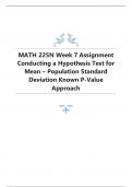MATH 225N Week 7 Assignment Conducting a Hypothesis Test for Mean – Population Standard Deviation Known P-Value Approach