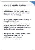 A Level Physics AQA Definitions questions with all correct answers