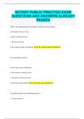 NOTARY PUBLIC PRACTICE EXAM  QUESTIONS AND ANSWERS ALREADY  PASSED