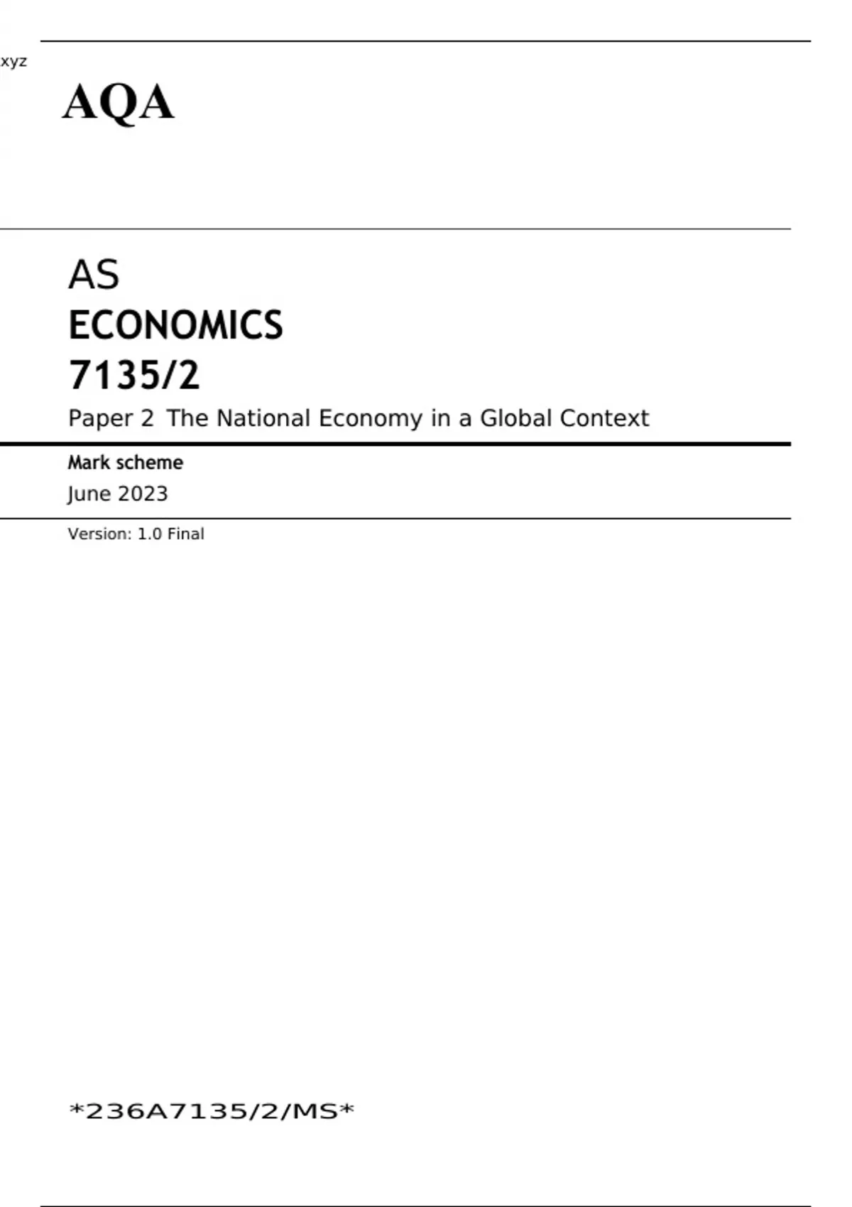 AQA AS ECONOMICS Paper 1 and 2 JUNE 2023 QUESTION PAPERS AND MARK ...