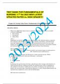 Test Bank for  Fundamentals  of  Nursing 11th  Edition NEW 2023 EXAM UPDATED A&plus; RATED 
