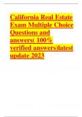 California Real Estate Exam Multiple Choice Questions and answers&lpar; 100&percnt; verified answers&rpar;latest update 2023