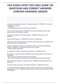 CDA EXAM LATEST 2023 REAL EXAM 150  QUESTIONS AND CORRECT ANSWERS  &lpar;VERIFIED ANSWERS&rpar; AGRADE