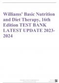 Williams' Basic Nutrition and Diet Therapy, 16th Edition TEST BANK LATEST UPDATE 2023-2024