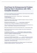 Final Exam for Entrepreneurial Problem Solving &lpar;Test 1&rpar; Questions with 100&percnt; Complete Solutions 