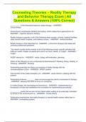 Counseling Theories &ndash; Reality Therapy and Behavior Therapy Exam &vert; All Questions & Answers &lpar;100&percnt; Correct&rpar;