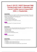 Exam 2: NR 327 / NR327 Maternal-Child Nursing Exam| Grade A | Questions and  Correct Verified Answers (Latest 2023/ 2024) -)- Chamberlain 