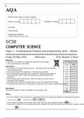 AQA GCSE COMPUTER SCIENCE Paper 1 QUESTION PAPER 2023: Computational thinking and programming skills – Python